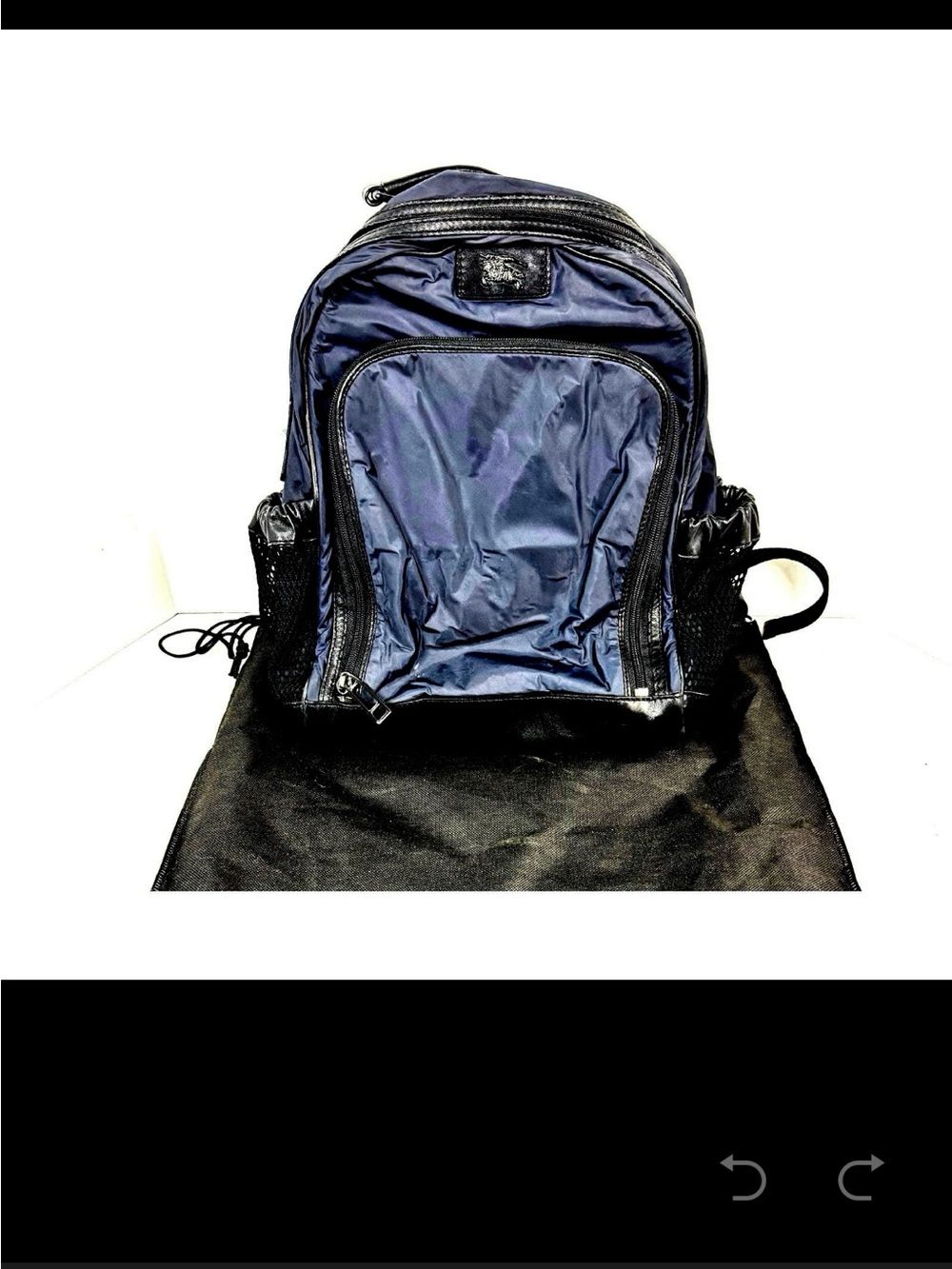 Burberry Blue Nylon Nova Check Backpack Travel Bag Leather Trim